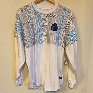 Aulani Hawaii spirit jersey White and Blue Geometric Long Sleeve Shirt nwt
